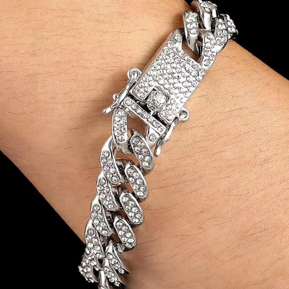 Fashion Jewelry Other - ⭐ Large Men's Cuban Link 8" Iced Out Diamond Bracelet 13mm Wide 18k White Gold ⭐